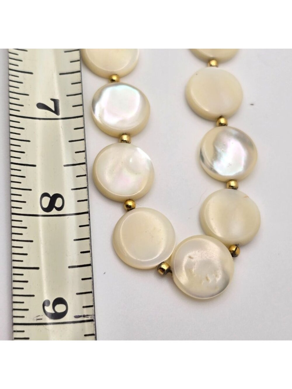 Vintage Mother Of Pearl Coin Necklace Gold Plated Nautical Chic Shell Jewelry - Picture 10 of 13